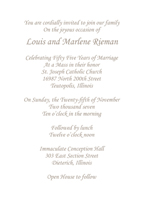 Fifty Fifth Wedding Anniversary Party Invitation